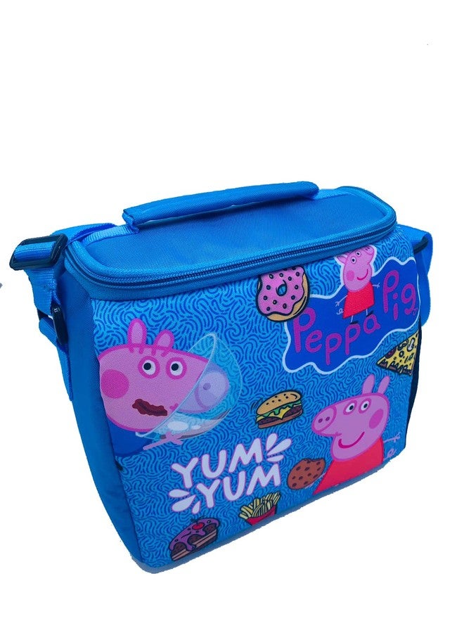 Echo Boomers Peppa Pig Printed Insulated Lunch Bag, Tiffin and Food Storage Bag for Work, Students, Office, Picnic, College & School with Bottle Holder & Multiple Zipper Pockets (Blue) - Image 1